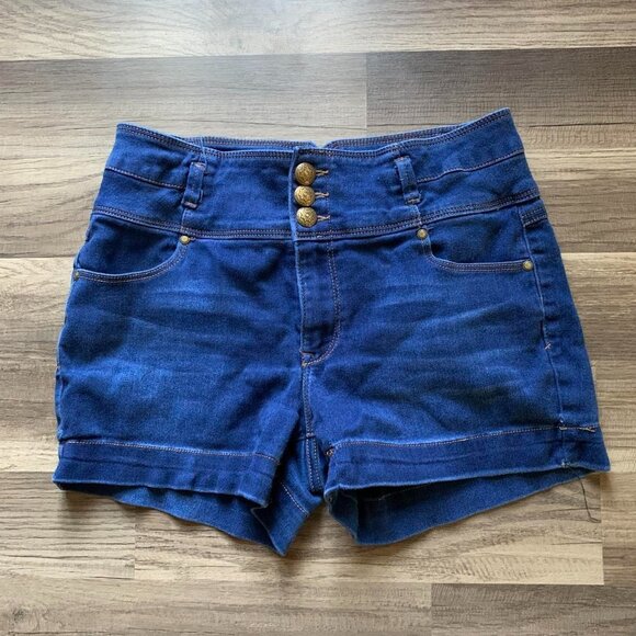 Casual Chic Rue 21 Curvy High Waisted Blue Denim Jean Shorts Size 9 / 10 - Picture 1 of 6